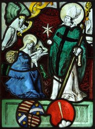 Bildscheibe Wilhelm Schindler mit Maria und heiligem Bischof
