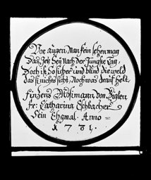 Runde Inschriftenscheibe Vinzenz Mosimann und Katharina Äschbacher (Eschbacher)